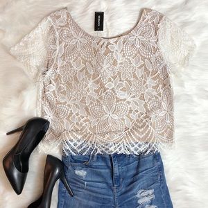 NWT Express White Overlay Lace Nude Top